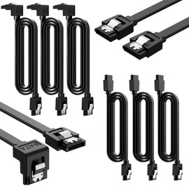 Kasoud 3PCS Sata Cable Iii 6gbps Straight Hdd Sdd Data Cable and 3PCS 90 Degree Right Angle Sata Cables, Straight 7 PinSata Iii Cable with Locking Latch forSata Hdd, Ssd, CD Driver, CD Writer (0.5m)