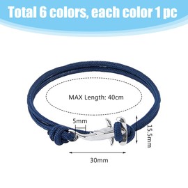 SUPERFINDINGS 6 Pcs Hammerhead Sharks Bracelets Unisex Double Rope Bracelets Minimalist Nautical Cord Bracelets Ocean Lovers Bracelets Adjustable Polyester Rope Bracelets for Men Women