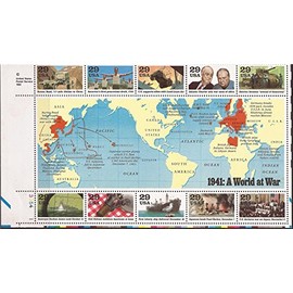 US Stamp - 1991 WWII 1941 World at War - Block of 10 Stamps #2559
