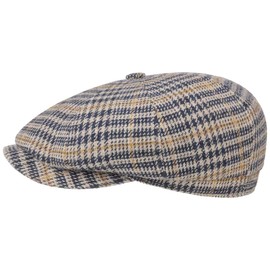 Stetson Hatteras Wool Check Newsboy Cap Men Blue-Beige 7 3/8