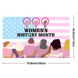 Lofaris Women's History Month Pink Flag Banner, 70.8x43.3 Inches – March Women’s History Month Celebration, Photo Backdrop for Party, Indoor/Outdoor Decoration, Classroom, Garden, Wall Décor
