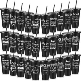 Uiifan 30 Pcs Bulk Appreciation Gifts for Employee Staffs Coworkers 24oz Inspirational Plastic Tumbler with Lid and Straw Reusable Plastic Cups Office School Classroom Christmas Gift (Black)