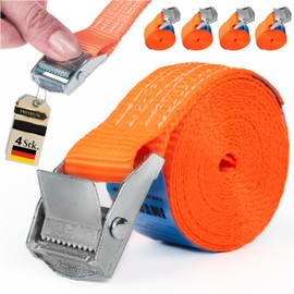 INTAKO Lashing Straps with Clamping Lock 25 mm x 250 kg – Pack of 4 – DIN EN 12195-2 – Straps for Attaching – Lashing Strap with Quick Release – Webbing for Bicycles, Trolleys (2 m)