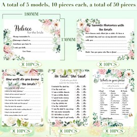 50 Pieces Hen Night Party Do Card Games Includes 5 Games Advice for The Bride Cards How Well Do You Know The Bride Hen Party Games He Said She Said Hen Do Games What's in Your Purse Card (Flower)