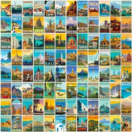 World-Famous Landmarks Travel Stickers 100PCS Waterproof Sticker Set(4Sheets/25Pcs) Water Bottle Stickers for Laptop Bikes Scrapbook Journal Teens Adults Girls and Boys Kids Luggage Stickers Pack