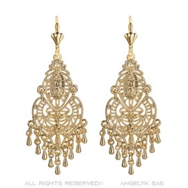 BOBIJOO JEWELRY - Modèle Shana Paire de Boucles d'oreilles Gitane Savoyardes Vierge pour femme Plaqué Doré Or, Brass