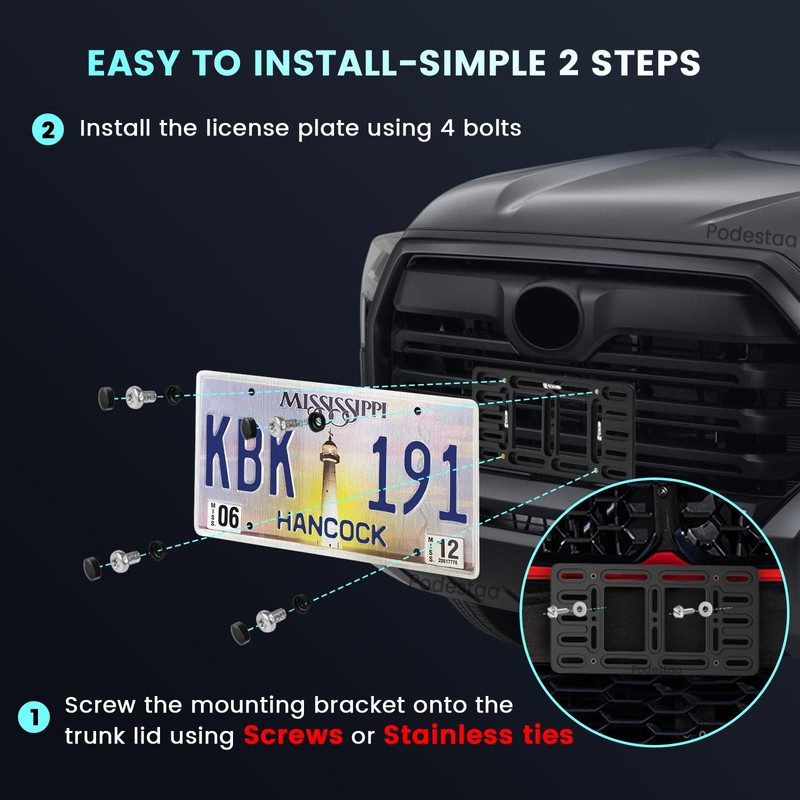 Podestaa Front Bumper License Plate Bracket Holder for Toyota 2000-2025