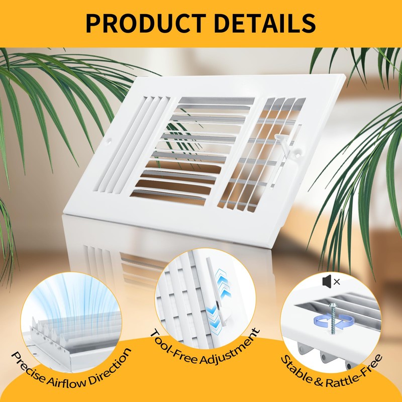 10x6 Inch(Duct Opening) FanGoFast Ceiling Register Wall Vent 3-Way Steel