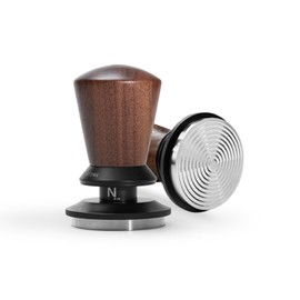 MUVNA 58.35MM Espresso Tamper, Spring Loaded Coffee Tamper with Ripple Base, Walnut Handle, Compatible with All Over 58MM Portafilter Basket