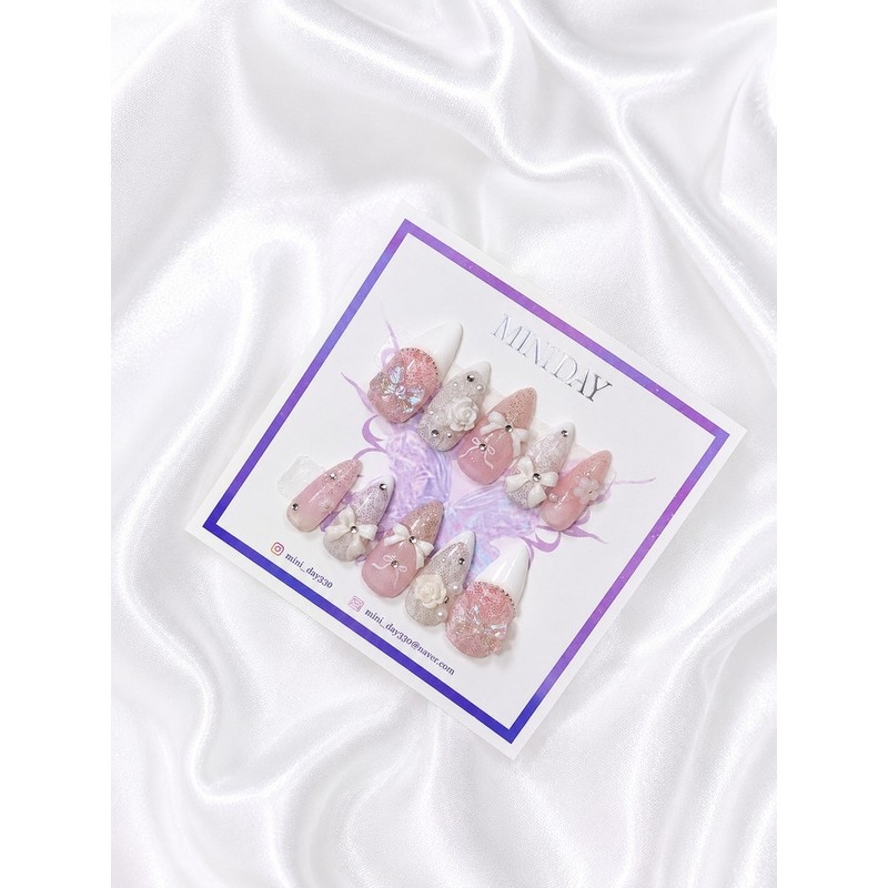 Rose Milk Tea Handmade Nail Tips - Short Ballerina /