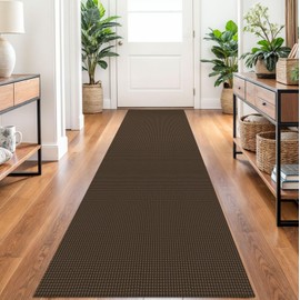 Ivissy Braided Runner Rug 2x10 Ft Washable Runners for Hallways Non Slip Rubber Backed Kitchen Runners Cotton Long Entryway Runner Indoor, Woven Carpet for Hall Kitchen Entryway, Brown