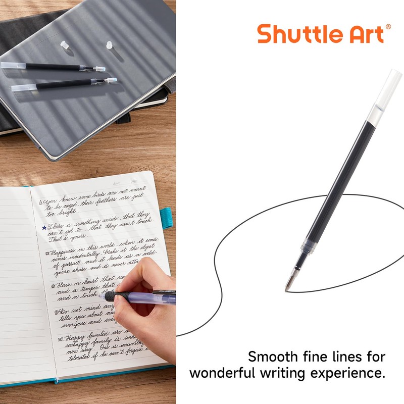 Retractable Gel Pen Refills, Shuttle Art 30 Pack Black Rollerball