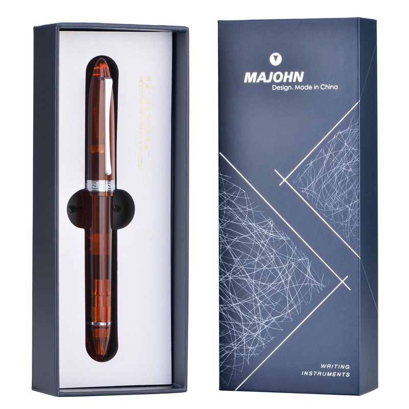 Majohn V60 Triangular Piston Fountain Pen EF Nib Transparent Brown