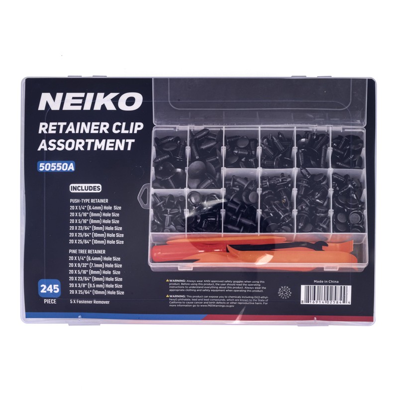 NEIKO 50550A Retainer Clips Assortment, 245pc Automotive Fasteners, Car Bumper