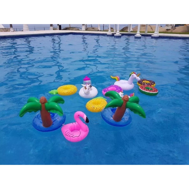 KFMX 12porta Vasos Inflables Surtido Verano Palmera Flamingo Dona