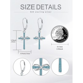 Flpruy Infinity Cross Earrings 925 Sterling Silver Turquoise Cross Earrings Religious Jewelry Gifts for Women