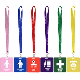 Unbreakable PVC Hall Pass Lanyards,Mlife School Passes Set for Teachers 6 Pack Hall, Bathroom, Library, Office and Nurse Classroom School Supplies