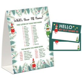 UHADRE What is Your ELF Name Game, Christmas Party Game for Family, Christmas Activity Baby Shower Game (One Sign with 30 Tag Stickers)-SDWYN01
