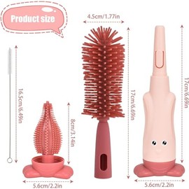 Cepillo de Limpieza para Botellas, Set de Cepillos para Botellas, Kit de Cepillos para Botellas con 3 Formas de Cepillos, Limpiador de Botellas y Cepillo para Tetinas y Cepillo de Pajita (Rojo)