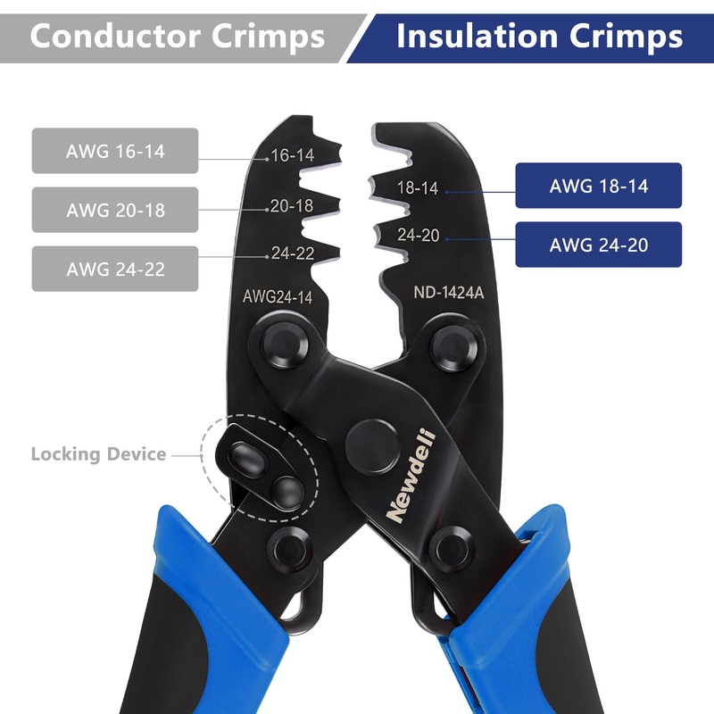 Newdeli Molex Crimper 24-14 AWG Non-Insulated Open Barrel Crimping Tool