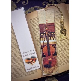Concerto Masterpiece Violin Piano Organ Fine Art Bookmark w/Antique Bronze Tone G Clef Music Note Charm Fine Art Photography Photo Laminated Handmade Bookmark