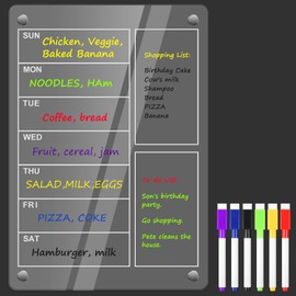 SULOLI Acrylic Magnetic Weekly Planner for Fridge, Clear Weekly Meal Planner for Refrigerator with 6 Magnetic Erasable Markers 8"x12"