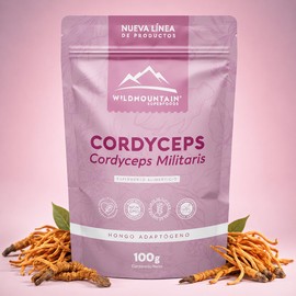 Wildmountain Cordyceps Militaris en Polvo 100g Hongo Adaptógeno | Suplemento Alimenticio, Vegano, Sin Gluten, Non GMO
