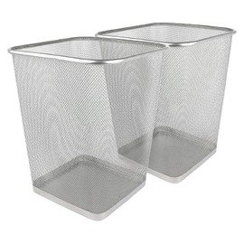Greenco Mesh Square Wastebasket, 6 Gallon, 2pk (Silver) - Lightweight Garbage Trash Cans for Bedroom, Kitchen, Dorm - Trash Can for Office & Home