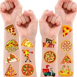102 PCS Pizza Temporary Tattoos Themed Birthday Party Decorations Favors Supplies Décor Cute Pizza Time Pie Slice Fast Food Tattoo Stickers Gifts For Boys Girls Class Prizes Rewards Cartoon Carnival