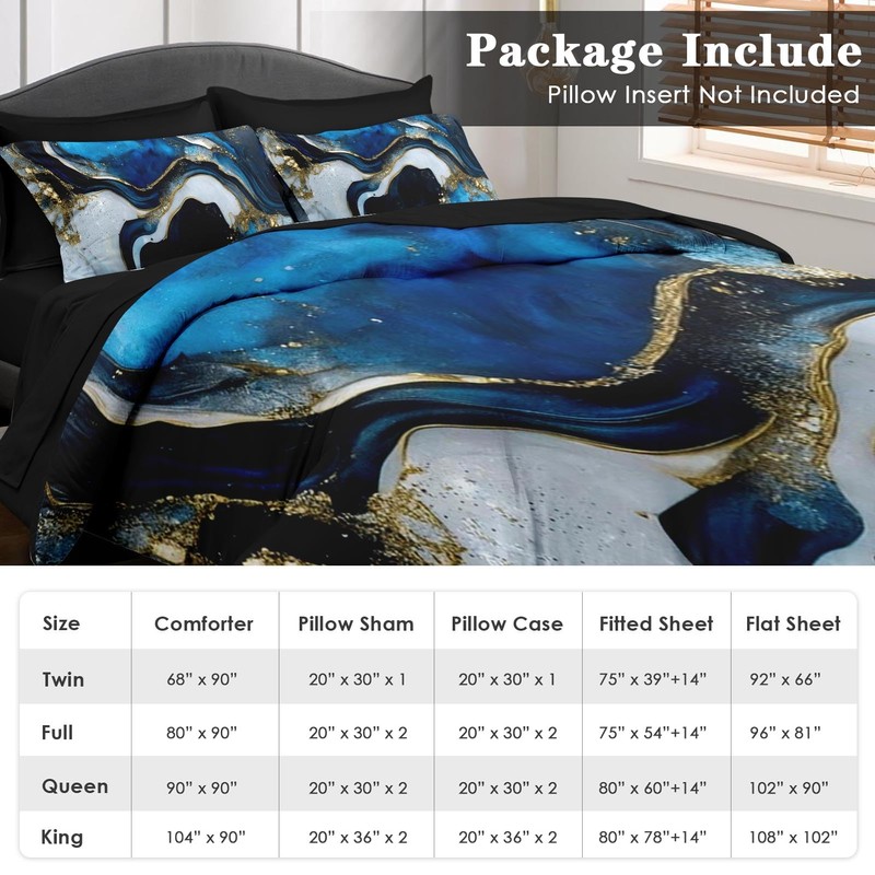 Pamnest Comforter Set Queen Size, Deep Blue Painting 7 Pcs
