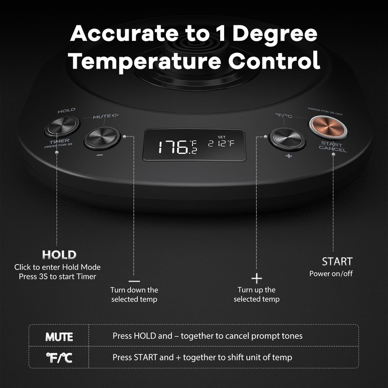 Mecity Electric Kettle Gooseneck Pour Over Kettle ±1℉ Temperature Control