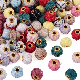 KISSITTY 100 Pcs Assorted Cloth Beads Alloy Cloth Rondelle Beads 15mm Round Loose Spacer Bead Craft Aesthetic Bead for DIY Charms Bracelet Pendant Necklace Bracelet Earring Jewelry Making Hole:4mm