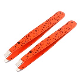 Precise Canada Slant Tweezers, Stainless Steel Precision Tweezers for Ingrown Hair, Eyebrow and Hair Remover 2 Pieces (Orange & Black)
