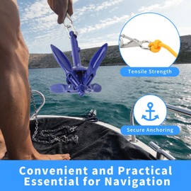 Leapiture Marine Anchor, Boat Grapnel, Folding Anchor, Aluminium Anchor, Kayak Anchor, Stainless Steel Marine Anchor with Yellow Rope for Fishermen