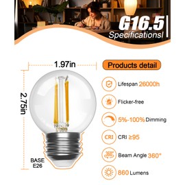 【Upgraded】 Dimmable E26 Led Bulb 60 Watt, G16.5 Light Bulbs Neutral White 4000K, Globe Small E26 Bulb, Edison Bulbs for Chandelier, Celling Fan, Vanity Lights-6W、860LM 90+CRI、6 Pack