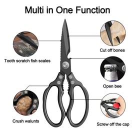 CGBE Kitchen Scissors Heavy Duty, Dishwasher Safe Kitchen Scissors, Multi-Purpose Kitchen Shears for Food, Non Slip Stainless Steel Sharp Cooking Scissors (All Black)