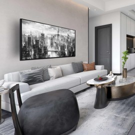 GUGIKA New York City Wall Art for Living Room, Black and White Canvas Wall-Decor for Bedroom, Gray Print for Home, Size 24x48 Inches