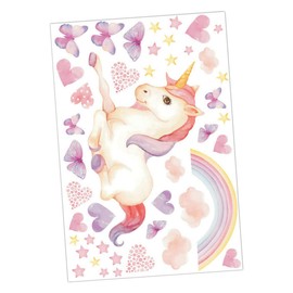 TEHAUX 3sheets Rainbow Unicorn Boys and Girls Wall Sticker Decor PVC Decal for Bedroom Nursery Tiles