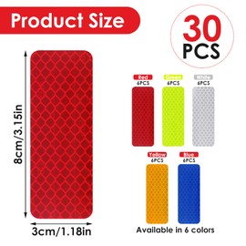 Abeillo 30 Safety Reflective Stickers, Warning Stickers - Stick-on Car Reflector Tape for Vehicle, Bicycles, Motorcycles, 1.18 x 3.25 Inch