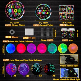 163 Pack Glow Neon Party Supplies Neon Birthday Party Decorations Glow Party Tableware Set Including Plates Banner Balloons Napkins Tablecloths Neon in Dark Theme Party Supplies Serves 40