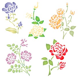 Rose Set Stencil - 26.5 x 26.5cm (L) - Reusable Flowers Flora Plants Wall Stencil Template