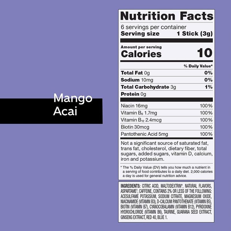 Pure Kick Energy Singles To Go Drink Mix, Mango Acai,