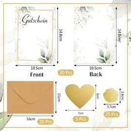 Pack of 20 Scratch Cards for Writing Yourself with 20 Kraft Paper Envelopes, 20 Heart Scratch Stickers and 25 Seal Stickers, Voucher for Birthday, Wedding, Christmas, Party and Gift