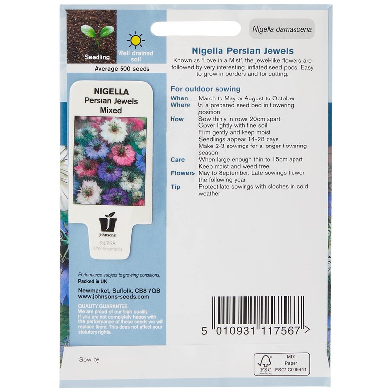 Johnsons 14275 Flower Seeds, Nigella Persian Jewels Mixed