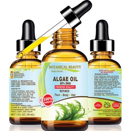 Botanical Beauty ALGAE OIL Omega 3 Oil 40% DHA, 100% Natural for FACE, SKIN, BODY, HAIR, NAILS 1 Fl.oz.- 30 ml Skin Moisturizer Oil, Skin Nourishing Oil