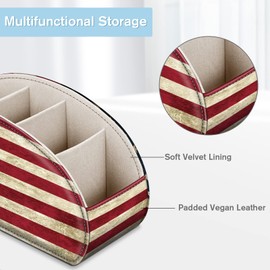 Fintie Remote Control Holder, 5 Compartments Vegan Leather TV Remoter Caddy Desktop Organizer Makeup Brush Holder Storage Fits TV Remotes, Media Controllers, Office Supplies(US Flag)