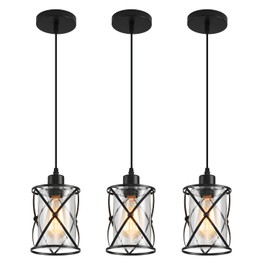 SINMILA 3-Lights Industrial Pendant Light with Glass Shade Matte Black Pendant Lighting Adjustable Industrial Retro Style Hanging Light Fixture for Kitchen, Farmhouse