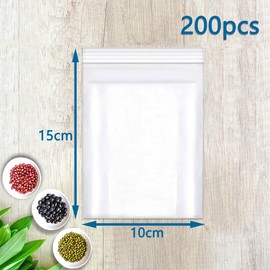 huruirui Small Plastic Bags, 10 x 15 cm / 160 μm 200pcs Resealable Transparent Plastic Bags, Small Sealing Bag