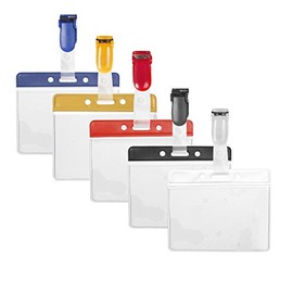 10 x Karteo® ID Case With Color Bar and Clip Horizontal Plastic Sticker for Card ID Credit Service Credit Card Debit Card Health ID Cards 86 x 54 mm)/(ID Card Case Card Case ID Holder Card Holder Card Case Holder Clip, blue