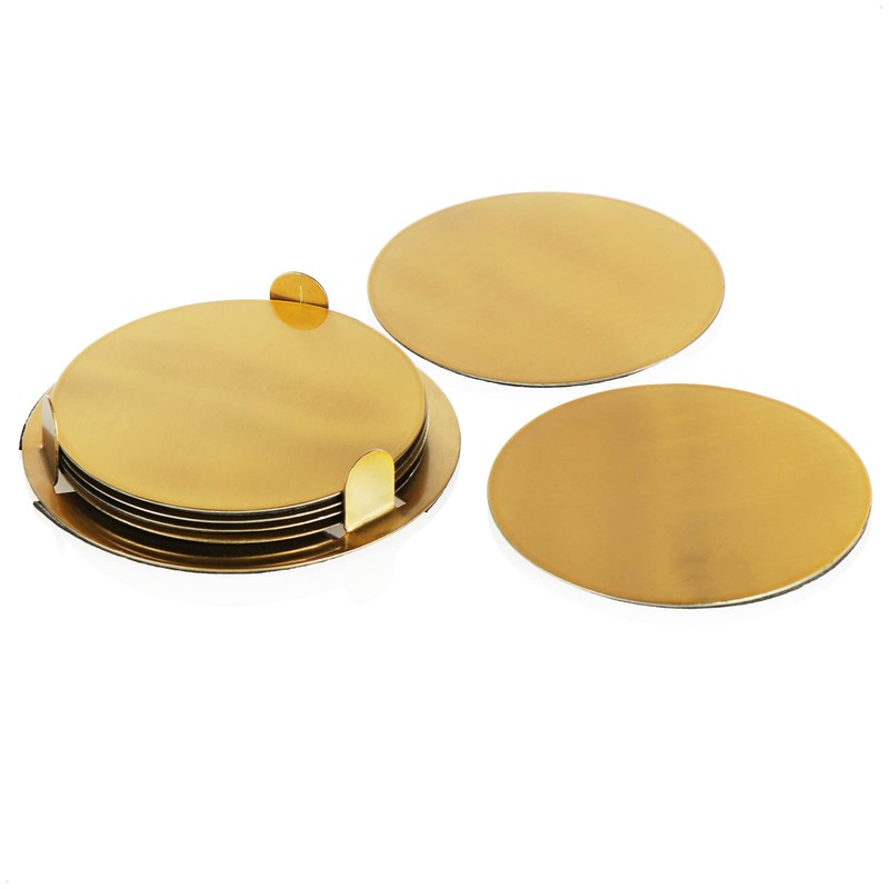 com-four® 7 Piece Coasters Set with Holder - Stainless Steel
